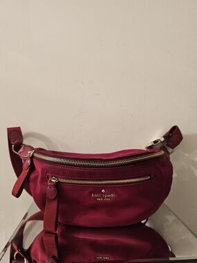 kate spade Chelsea Cranberry  Nylon Crossbody Belt Bag with Gold Hardware